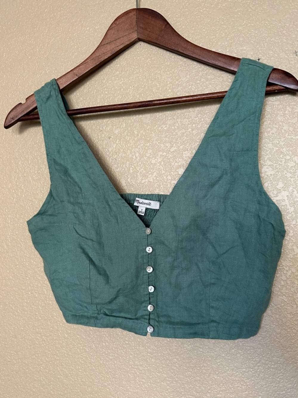 Madewell Green Linen Button-Front Crop Top